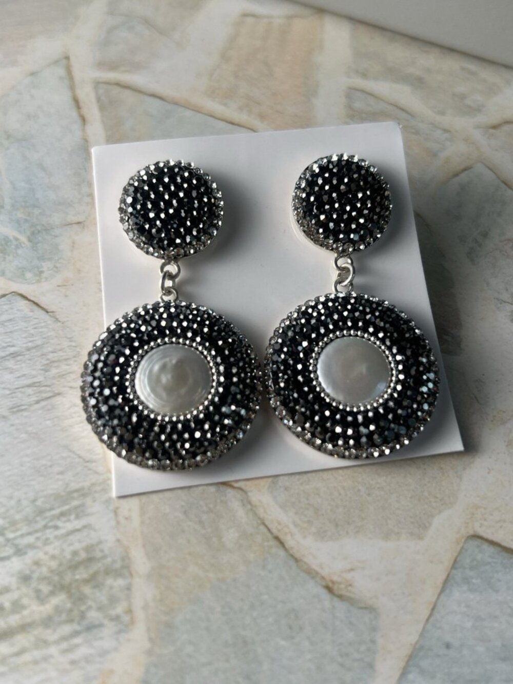 925 Sterling Silver Black Crystal Drop Earrings